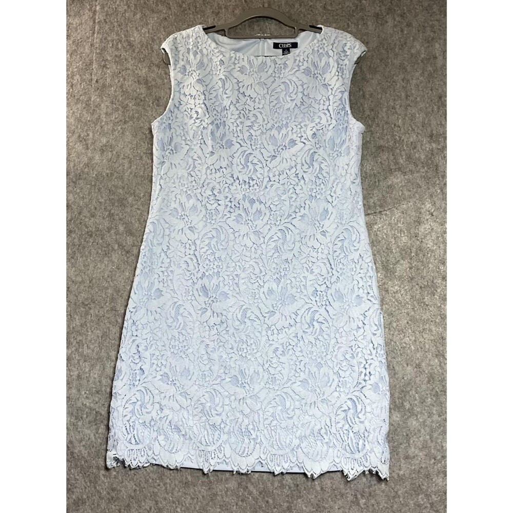 Chaps Dress Womens 12 Blue Floral Lace Sheath Knee Length Lined Summer Capsule